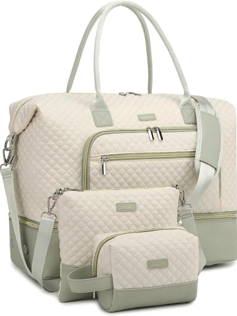 Stylish Weekender Travel Duffle Bag with Cosmetics Case & Crossbody Purse